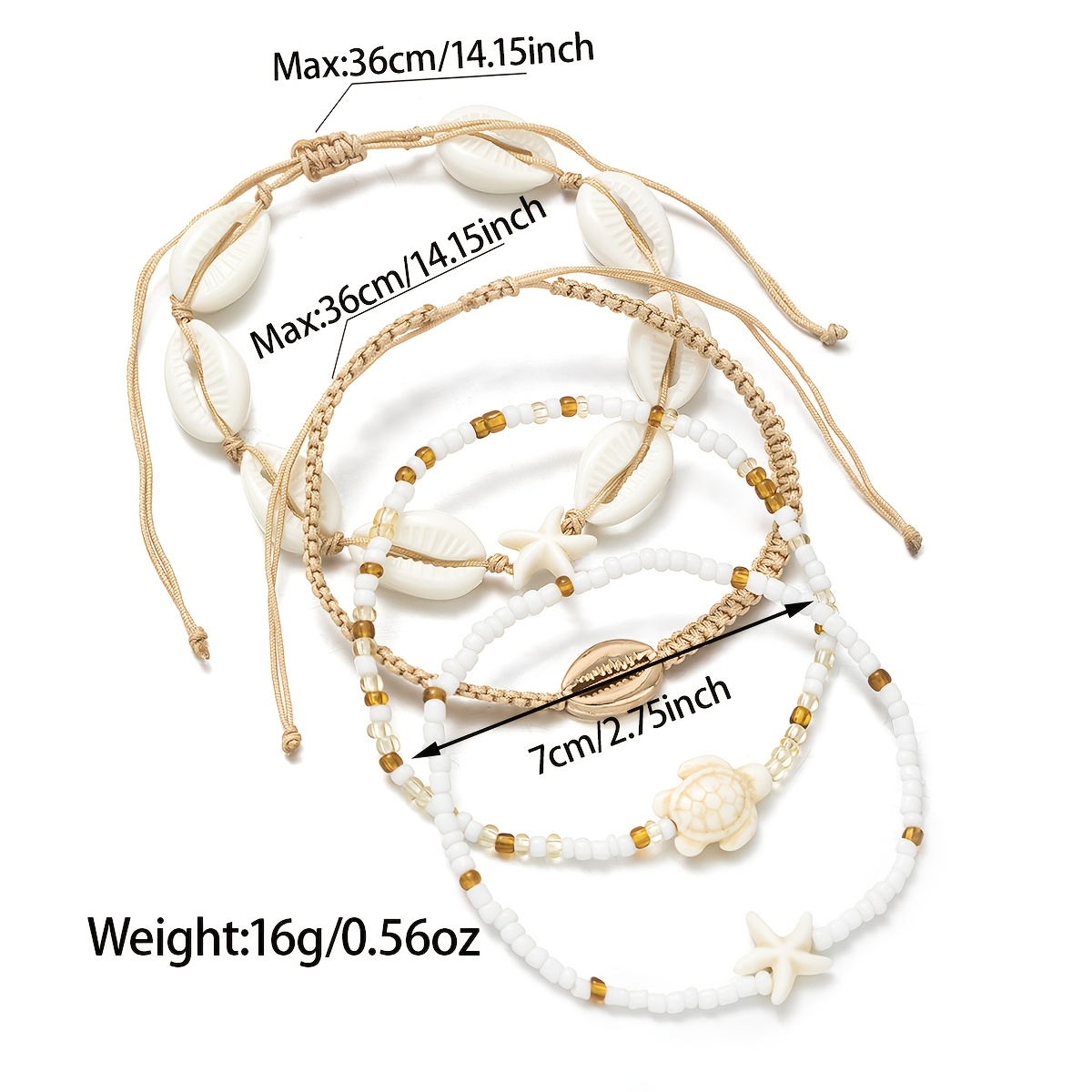 4pcs Bohemian Ocean-Style Turtle Starfish Bead Anklet Set